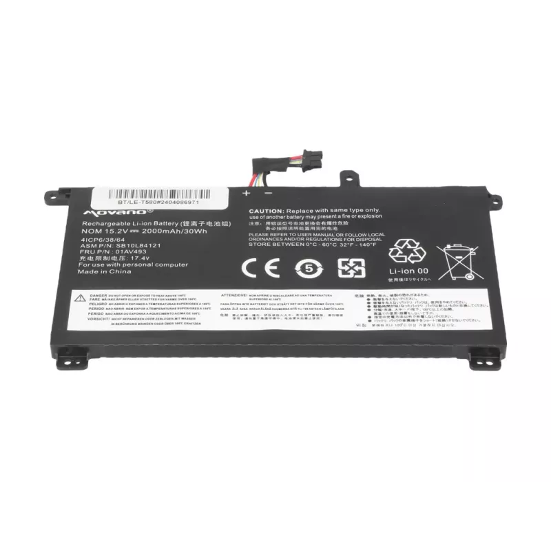 MOVANO akku 01AV493 Lenovo ThinkPad T570 T580 P51S - 2000 mAh (30 Wh)