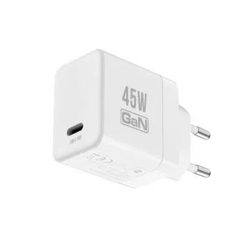 Crong Ultra Compact GaN USB-C 45W PD 3.0 PPS seinälaturi (valkoinen)