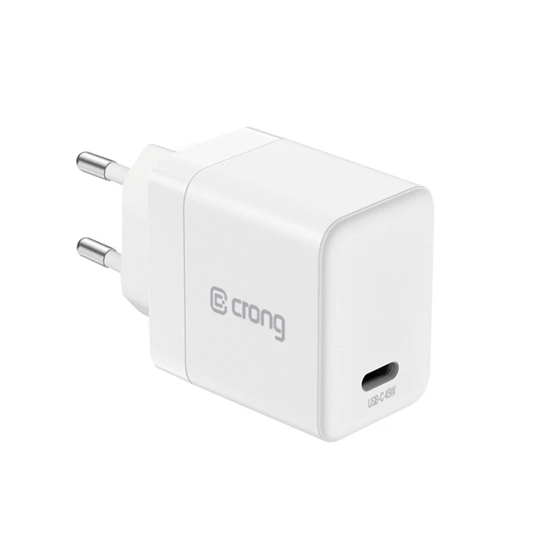 Crong Ultra Compact GaN USB-C 45W PD 3.0 PPS seinälaturi (valkoinen)
