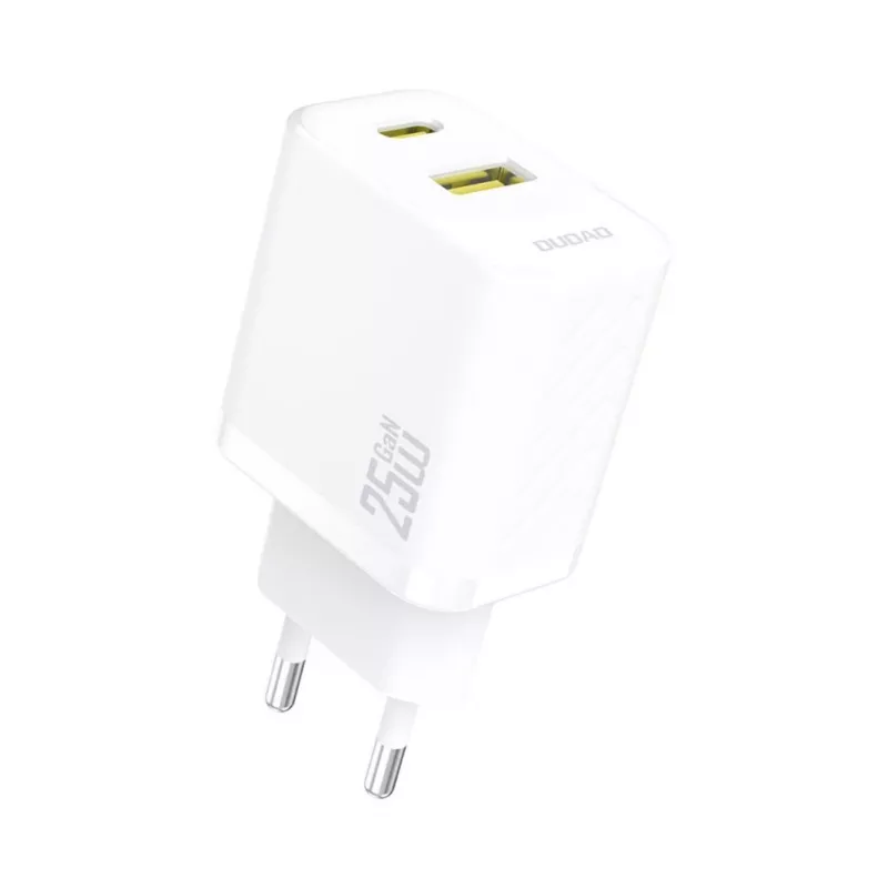 Dudao A26TEU GaN 25W USB-C USB-A -seinälaturi valkoinen