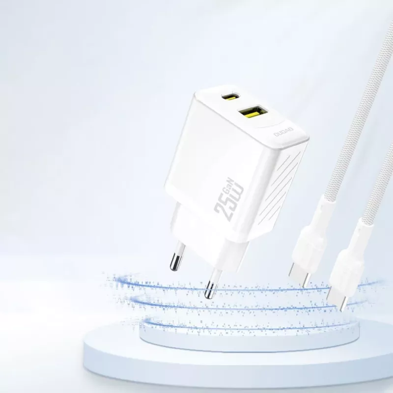 Dudao A26TEU GaN 25W USB-C USB-A -seinälaturi valkoinen