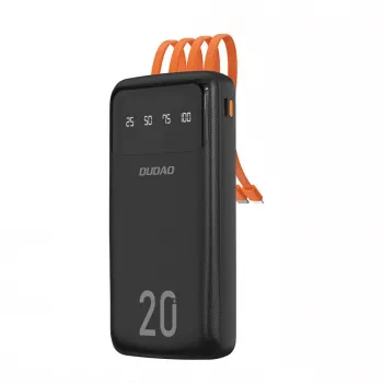 Dudao K6Pro+ power bank 20000mAh 4 sisäänrakennetulla kaapelilla USB-C Micro USB Lightning USB-A tulo musta