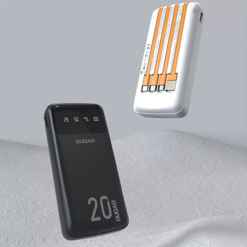 Dudao K6Pro+ power bank 20000mAh 4 sisäänrakennetulla kaapelilla USB-C Micro USB Lightning USB-A tulo musta