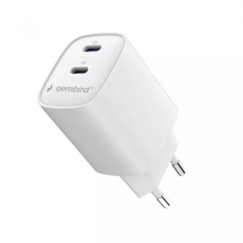 Gembird TA-UC-2C-PD45-01-W 45W USB-C kaksiporttinen seinälaturi valkoinen