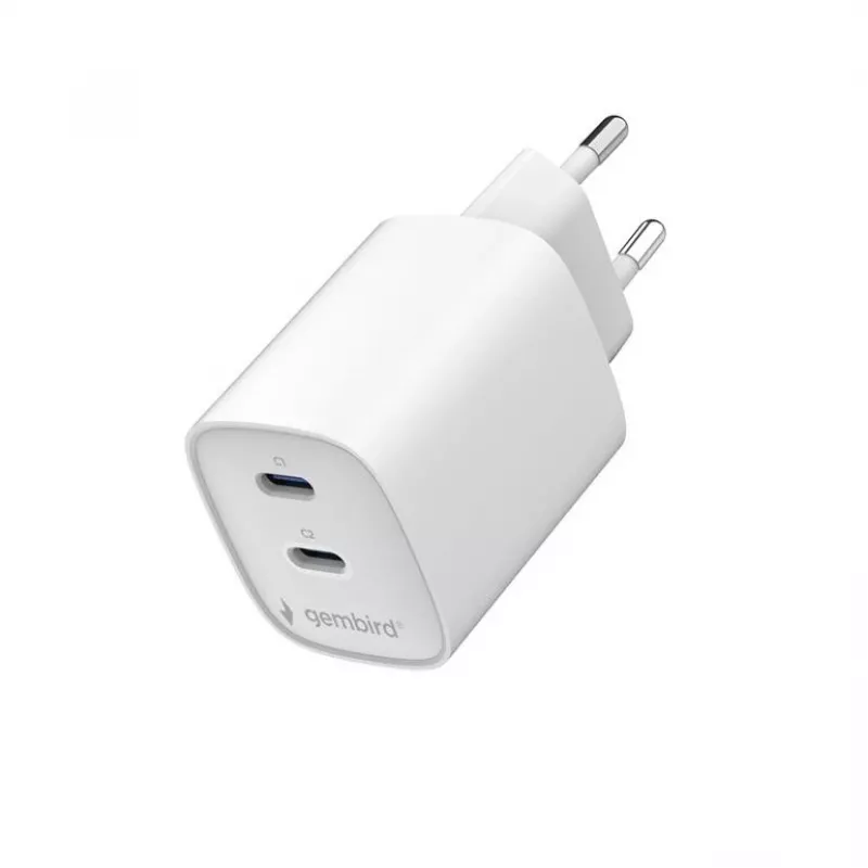 Gembird TA-UC-2C-PD45-01-W 45W USB-C kaksiporttinen seinälaturi valkoinen