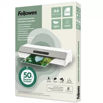 Fellowes 100 kpl:n pakkaus A4 mattapintaisia laminointikalvoja, 80 mikronia, kierrätetty