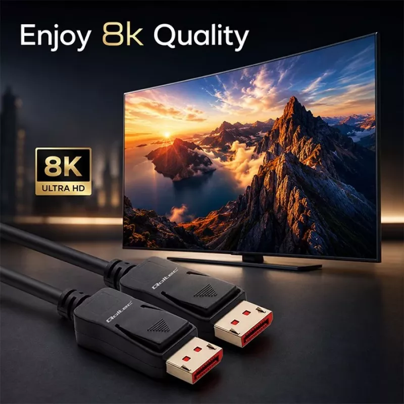 Qoltec DisplayPort 2.1 -kaapeli 3m 8K 54Gbps uros-uros