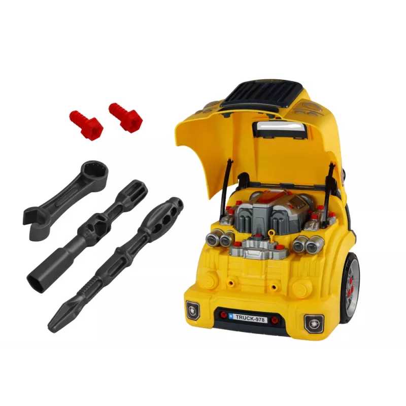 LEAN TOYS työpaja moottori linja-auto purku-DIY-sarja keltainen
