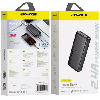AWEI P6K Pro varavirtalähde 20000mAh 2xUSB-A/USB-C musta