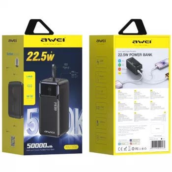 AWEI PA-106 varavirtalähde 50000mAh 22.5W PD 3xUSB-C musta
