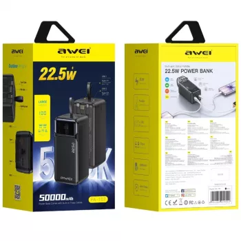 AWEI PA-107 varavirtalähde 50000mAh 22.5W PD 3xUSB musta
