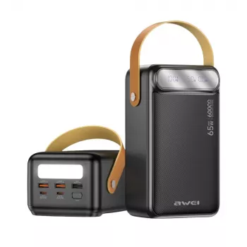 AWEI PA-82 varavirtalähde 60000mAh 65W PD 2xUSB-A/USB-C musta
