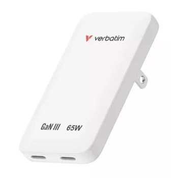 Verbatim Slim GaN -laturi 2 porttia 65W (EU/UK/US) valkoinen