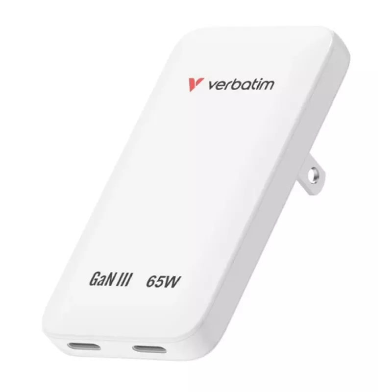 Verbatim Slim GaN -laturi 2 porttia 65W (EU/UK/US) valkoinen