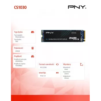 PNY CS1030 256GB M.2 2280 PCIe NVMe Gen3 x4 sisäinen SSD-kiintolevy (Bulk)