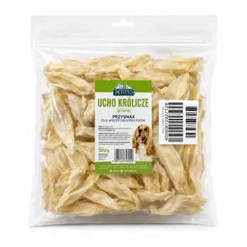 PTI PETITTO kanin korvat koiran herkku, ilman karvaa, 500 g