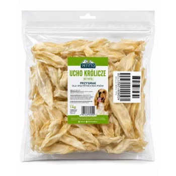 PETITTO kanin korva puruherkku koirille - ilman karvaa, 1 kg