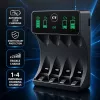 Qoltec 50968 NiMH-akkulaturi AA/AAA-akuille LCD-näytöllä ja USB-C-kaapelilla, musta