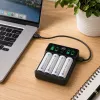 Qoltec 50968 NiMH-akkulaturi AA/AAA-akuille LCD-näytöllä ja USB-C-kaapelilla, musta