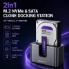 Qoltec 2in1 HDD SSD telakointiasema SATA M.2 NVMe kloonaustoiminnolla, USB-C 3.2 Gen 2, 10Gbps, jopa 28TB, alumiini