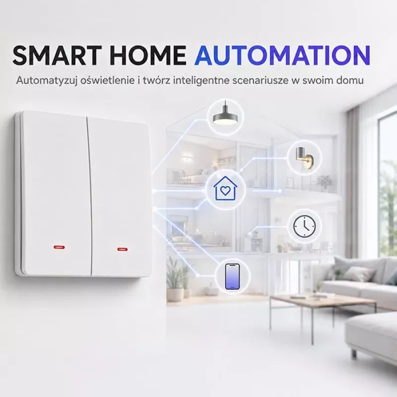 QOLTEC Smart Light Switch WiFi 2-kytkin ajastin Tuya valkoinen