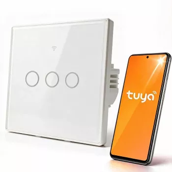 Qoltec Smart Touch valokytkin 3-kytkin Wi-Fi ajastin Tuya valkoinen