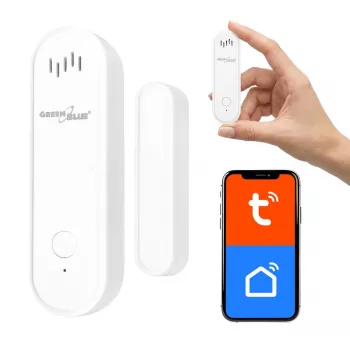 GREENBLUE GB478 langaton WiFi ovi-/ikkuna-anturi – älykäs magneettikontakti, Tuya & Gosund -sovellus, Alexa/Google, paristokäyttöinen, valkoinen