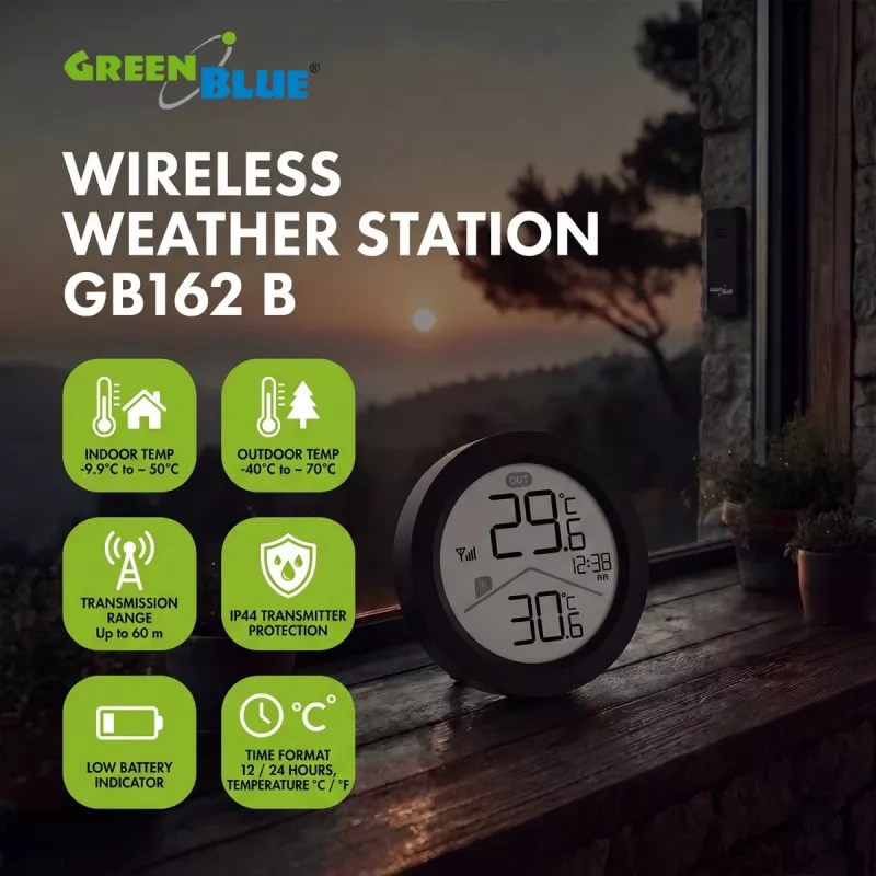 GREENBLUE radio-ohjattu sääasema GB162 B