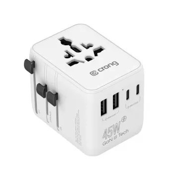 Crong One World Travel Adapter GaN 45W UK/EU/US/AU valkoinen