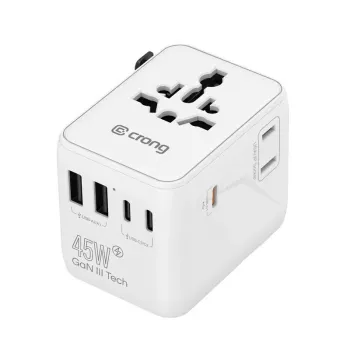 Crong One World Travel Adapter GaN 45W UK/EU/US/AU valkoinen