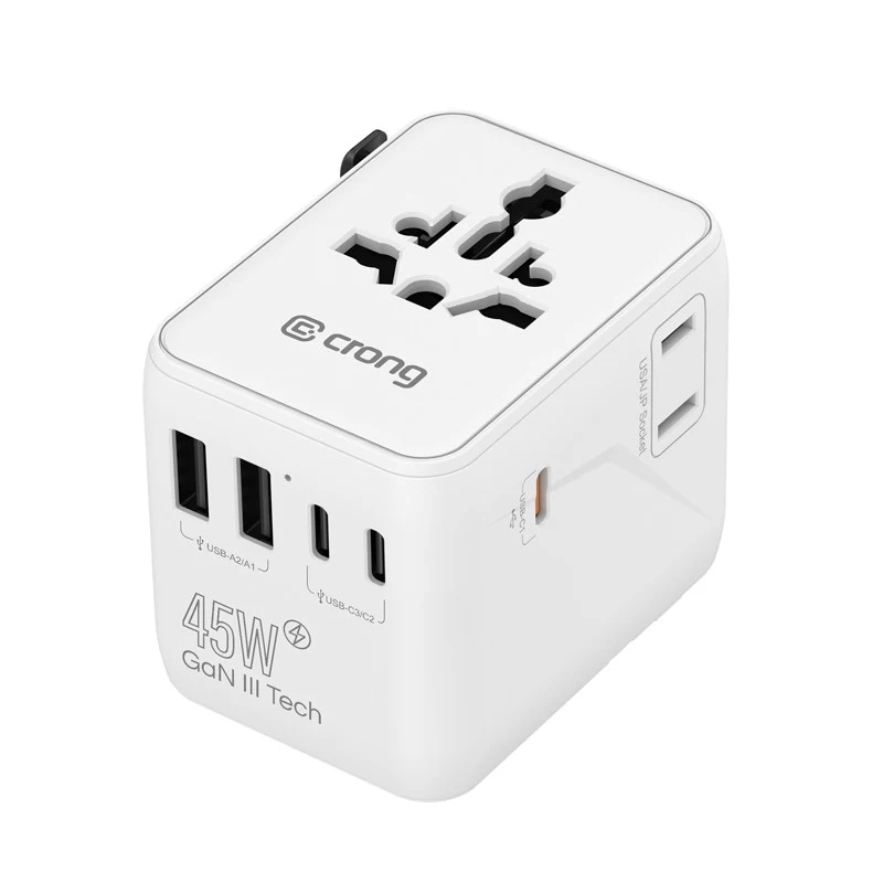Crong One World Travel Adapter GaN 45W UK/EU/US/AU valkoinen