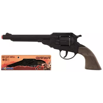 PULIO Cowboy Revolver metalli 8 laukauksen nallipistooli - musta/hopea ruskeilla kahvoilla