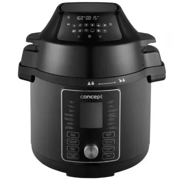CONCEPT CK8000 monitoimikeitin kiertoilmakypsennintoiminnolla, 6L kattila, 3,5L kori, 1500W, 10 ohjelmaa, musta/hopea