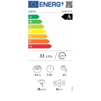 Gorenje WG2P84A32/PL vapaasti seisova edestä täytettävä pesukone, 8 kg, 1400 kierr./min, energialuokka A, valkoinen