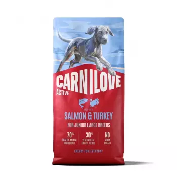 CARNILOVE ACTIVE kuivaruoka koirille lohi & kalkkuna nuorille suurten rotujen koirille 12 kg