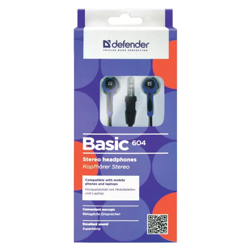 Defender EARPHONES BASIC 604 johdollinen in-ear-kuuloke mikrofonilla, musta-sininen