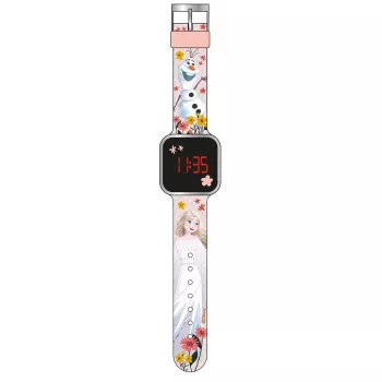 PULIO digitaalinen kello LED Diakakis - Frozen lasten kello punaisella LED-näytöllä, sininen/lila silikoniranneke, virallinen Disney Frozen -teema