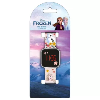 PULIO digitaalinen kello LED Diakakis - Frozen lasten kello punaisella LED-näytöllä, sininen/lila silikoniranneke, virallinen Disney Frozen -teema
