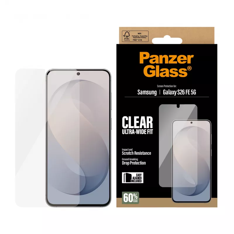 PanzerGlass Ultra-Wide Fit -näytönsuojakalvo Samsung Galaxy S26 FE -laitteelle EasyAligner-kehyksellä