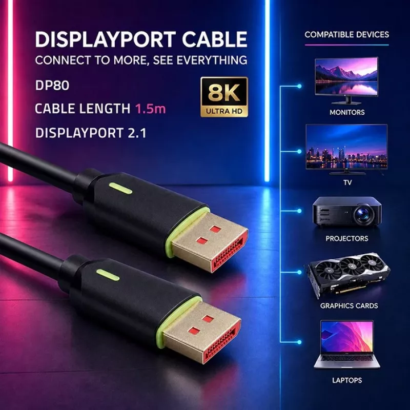 QOLTEC DisplayPort-kaapeli M/M v2.1 80G 1,5 m musta