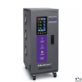 Qoltec kolmivaiheinen jännitteenstabilisaattori AVR MULTIPROTECTION 10kVA ±3% servomoottori 3F LCD Expert Line