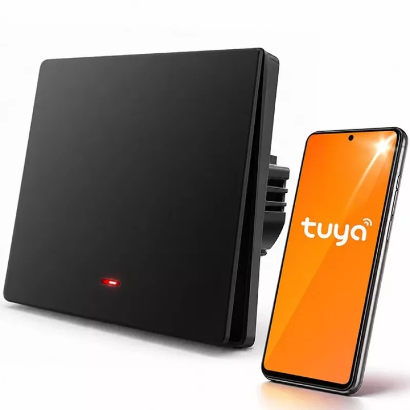 Qoltec 52722 älykäs Wi-Fi-valokytkin, 1-kanava, kosketuspaneeli, ajastin, Tuya/Smart Life, musta