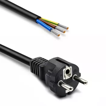 QOLTEC 54598 Schuko CEE 7/7 kuorittuun & juotettuun virtakaapeliin 3m H05VV-F 3x1,0mm² musta