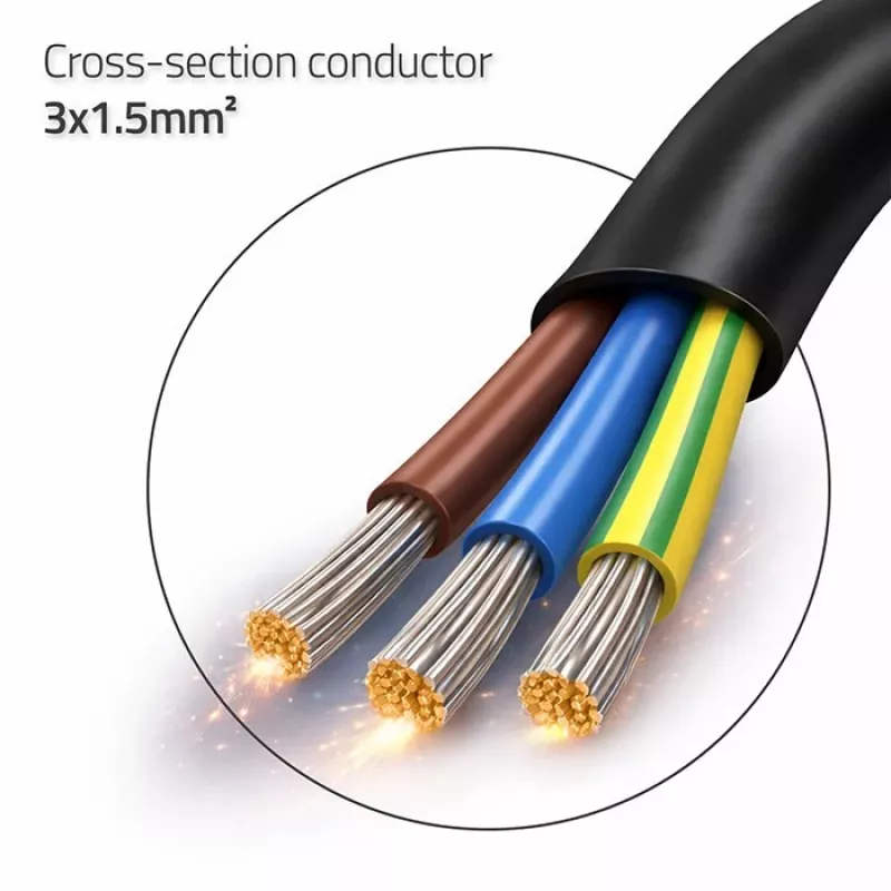 QOLTEC 54598 Schuko CEE 7/7 kuorittuun & juotettuun virtakaapeliin 3m H05VV-F 3x1,0mm² musta