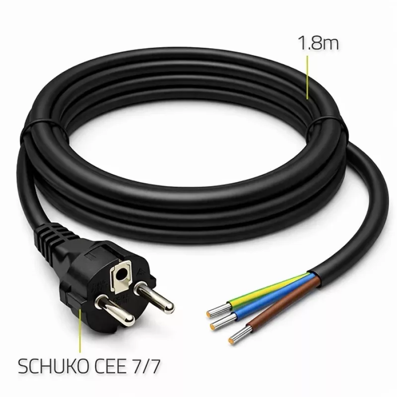 QOLTEC 54598 Schuko CEE 7/7 kuorittuun & juotettuun virtakaapeliin 3m H05VV-F 3x1,0mm² musta