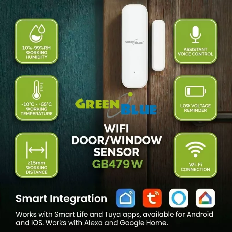 GREENBLUE GB479 W langaton Wi-Fi ovi-/ikkuna-anturi, valkoinen