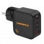 HAMMER RapidCharge 100W GaN-laturi, 2x USB-C PD 100W + 1x USB-A QC 30W, musta