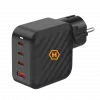 HAMMER RapidCharge 100W GaN-laturi, 2x USB-C PD 100W + 1x USB-A QC 30W, musta