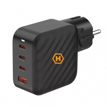 HAMMER RapidCharge 100W GaN-laturi, 2x USB-C PD 100W + 1x USB-A QC 30W, musta