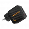 HAMMER RapidCharge 100W GaN-laturi, 2x USB-C PD 100W + 1x USB-A QC 30W, musta